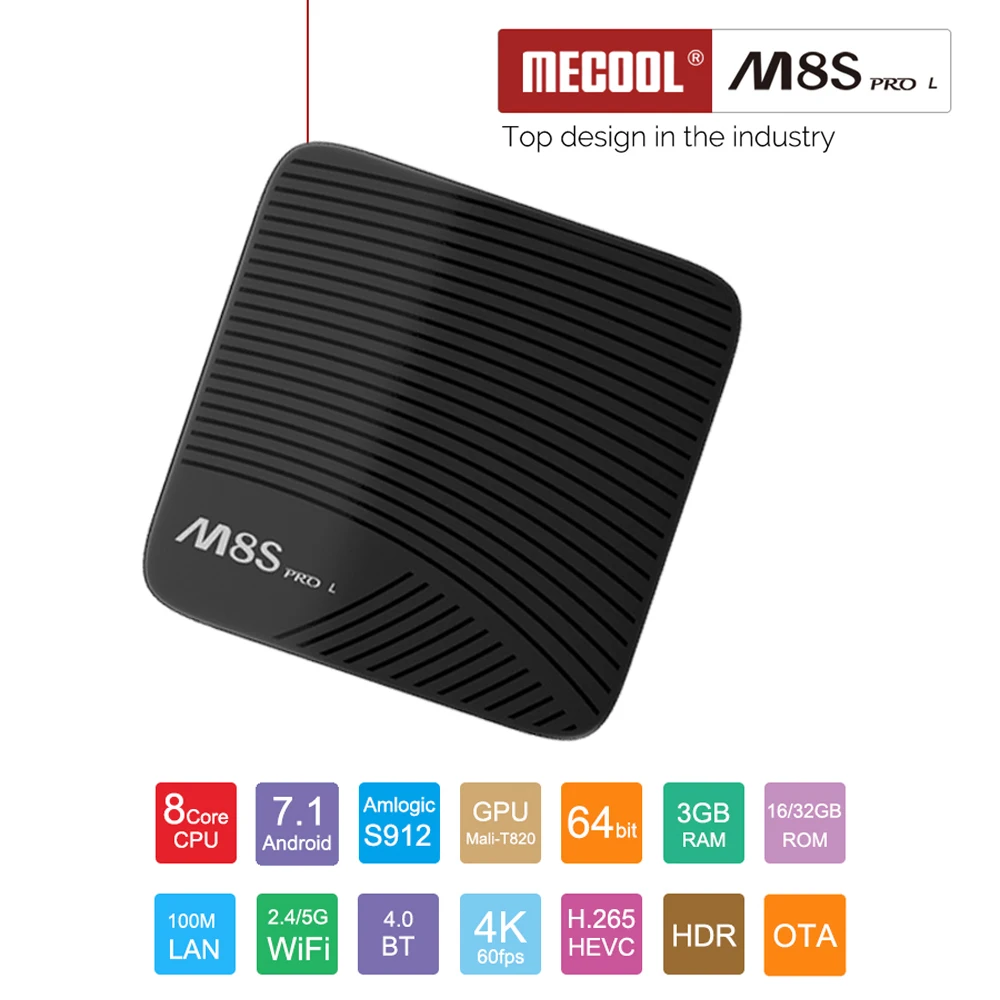 Mecool M8S PRO L Withou не Голосовое управление 4K tv Box Android 7 1 Smart 3 Гб 16 Amlogic S912 Cortex A53 cpu Bluetooth 4 |