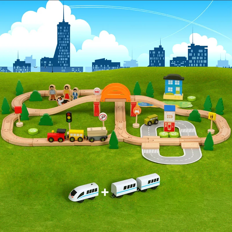 Набор деревянных рельсов для детей Деревянные железные дороги пазл слот трассы