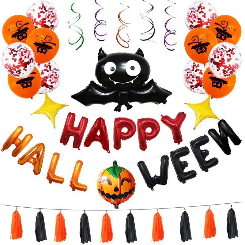 

Украшения на Хэллоуин, набор воздушных шаров, летучая мышь, рандомный баннер на Хэллоуин «сделай сам», декорация для вечевечерние НКИ, товар...