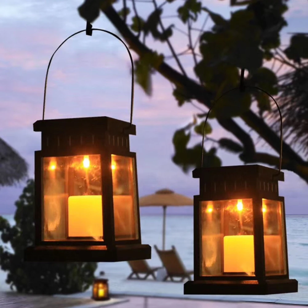 

2 шт. IP65 Водонепроницаемый светодиодный солнечный Фонари открытый сад для внутреннего дворика подвесная светодиодный лампы в форме свечи Ф...