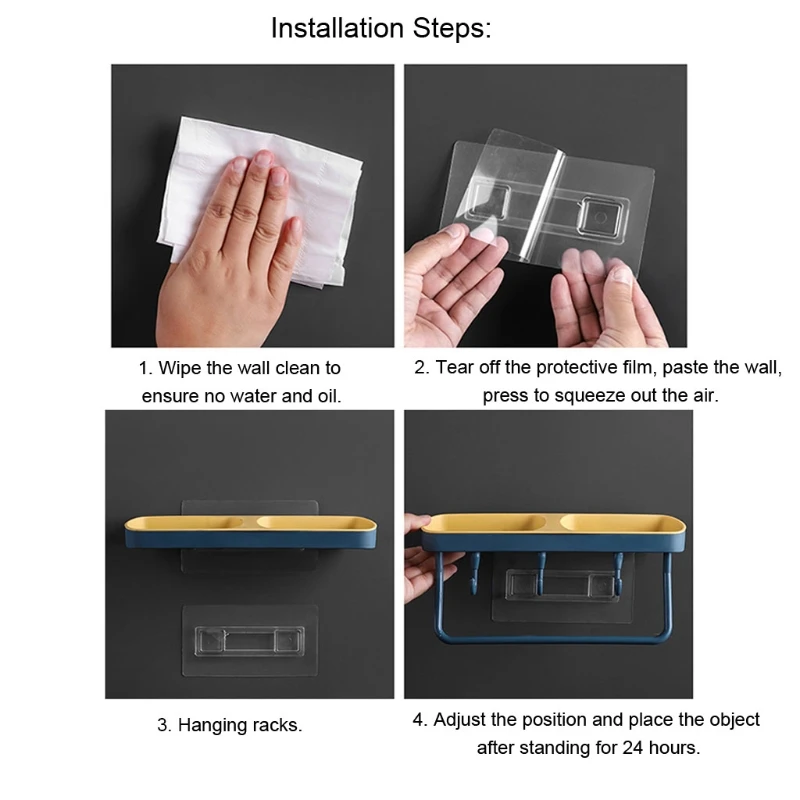 

Toilet Shelf Double Soap Box Towel Rack with Hook for Bathroom Shower Kitchen Wall-Mounted Household Bathroom Double Compartment