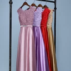 Атласные свадебные платья в пол красного, голубого цвета для гостей невесты, вечерние платья подружки невесты с бантом, милое платье для выпускного вечера