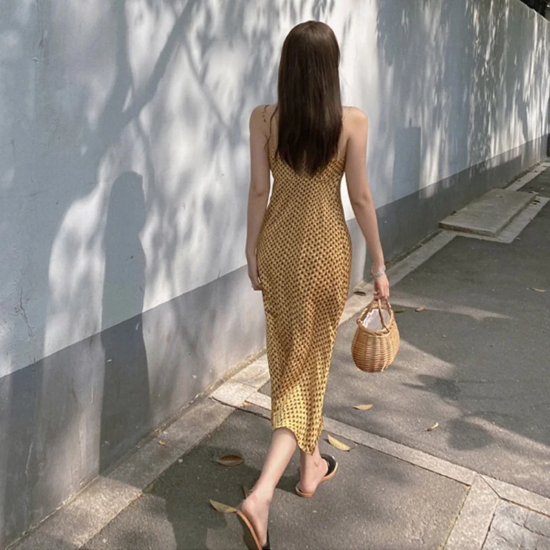 Женское длинное платье с принтом сексуальное без рукавов на бретельках летние