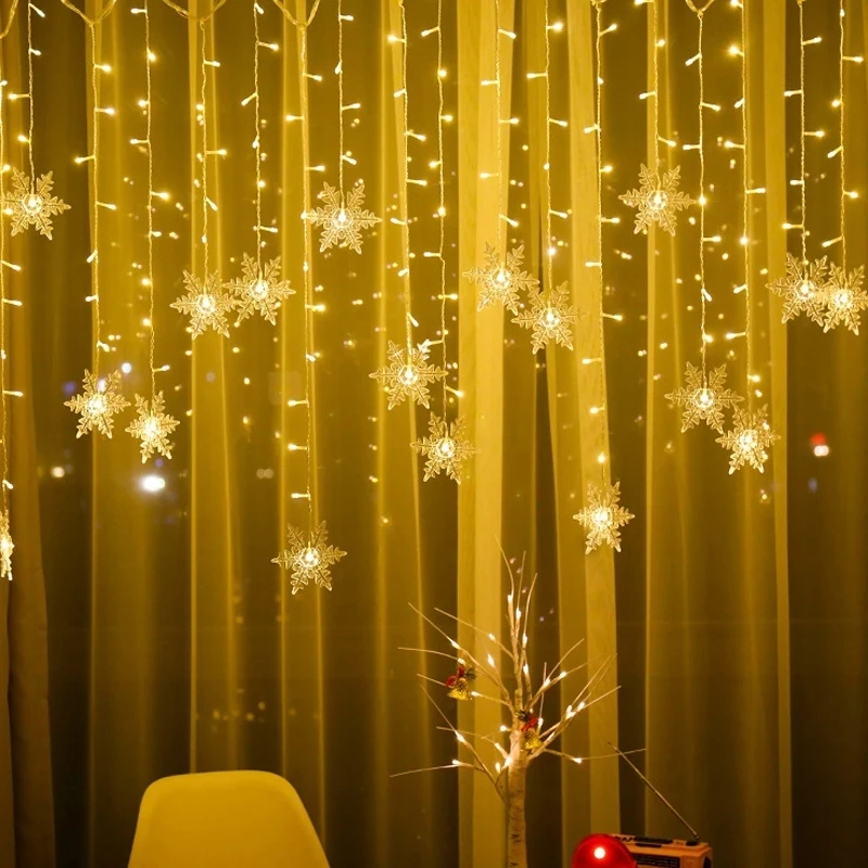 

Christmas snowflakes LED String lights Curtain Light Flashing Waterproof Holiday Party Decoration Connectable Fairy Light 3.2M