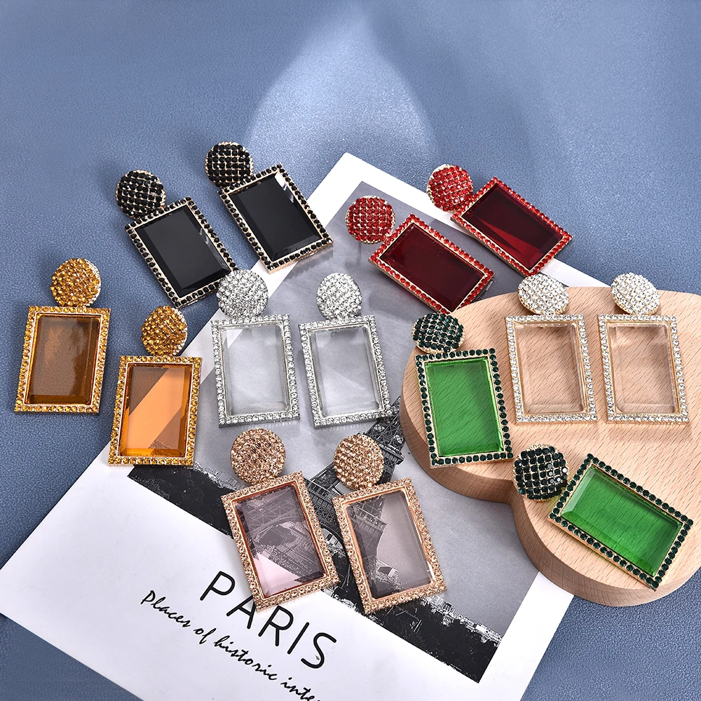 

Ztech 7 Color Crystal Geometric Large Metal Earrings Jewelry Gifts For Women High-Quality Clear Pure Stone Earring Accessories