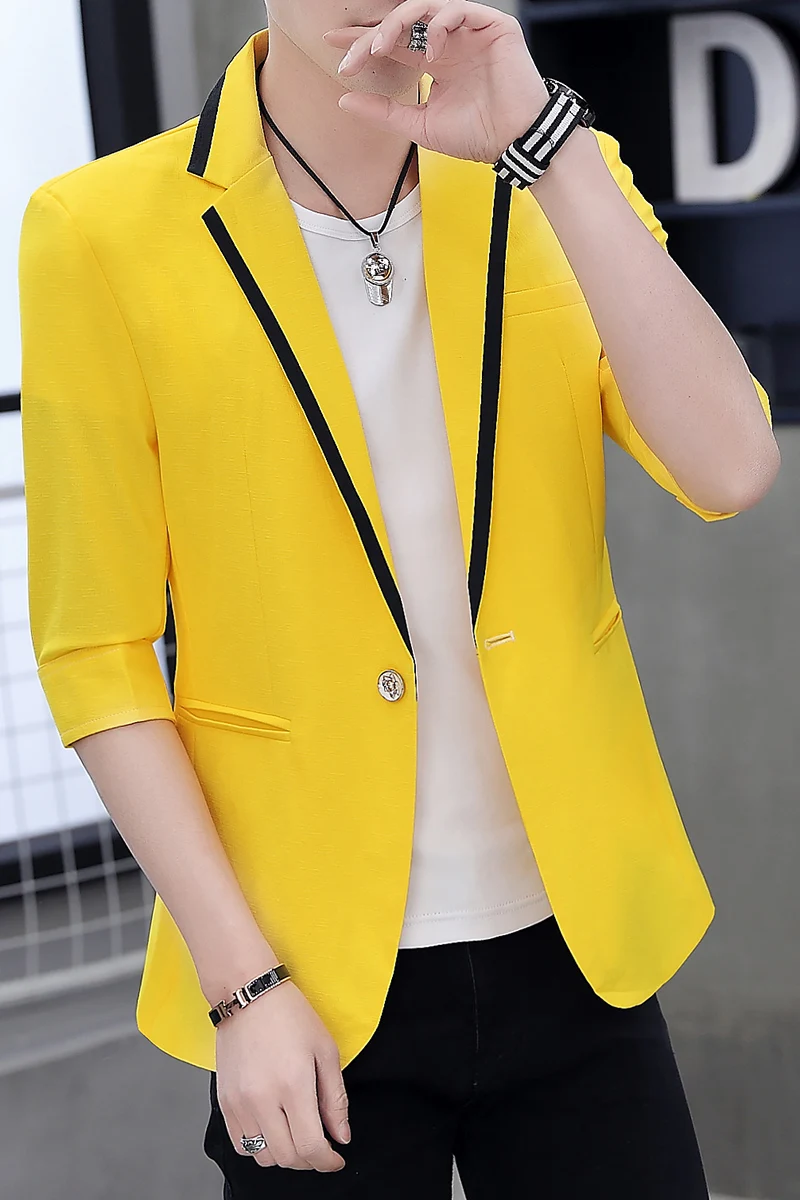 

Summer middle sleeve small suit male thin slim seven minute sleeve single western trend 2021 new summer dress short sleeve suit