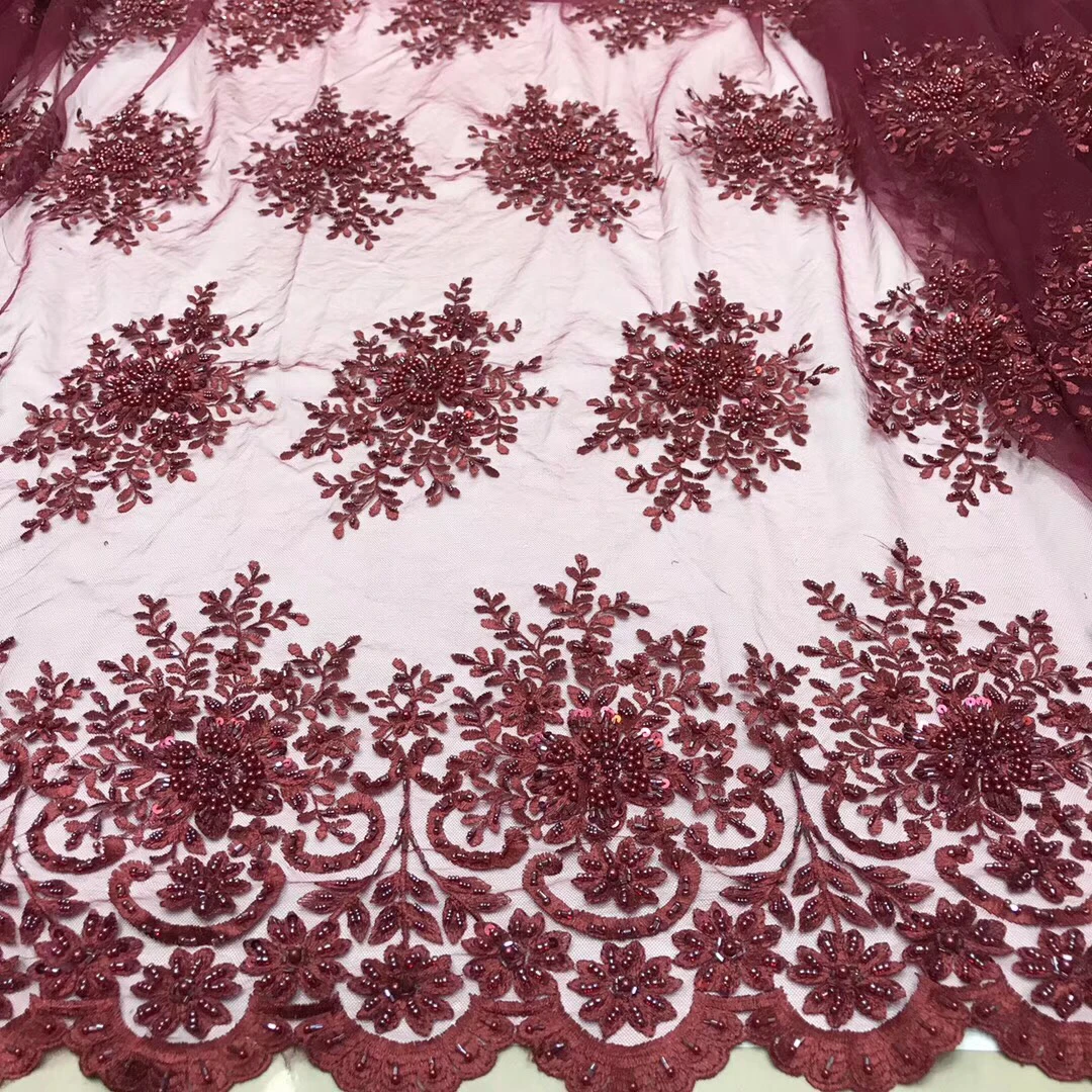 Ручной работы из бисера кружевное ткань 2020 вина высокое качество Кружева тюль