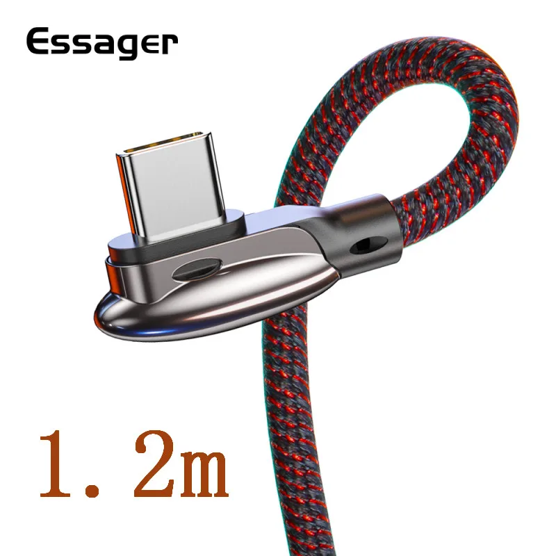 Type-c 1.2m Essager 90 градусов usb type C быстрый заряд кабеля провод шнур USB 3A кабель для samsung Xiaomi Redmi K20 Pro зарядное устройство для мобильного телефона - Цвет: Type-c 1.2m