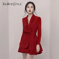 twotwinstyle lace up two piece sets for women v neck long sleevet suit skirts minimalist suits female 2020 autumn fashion new
