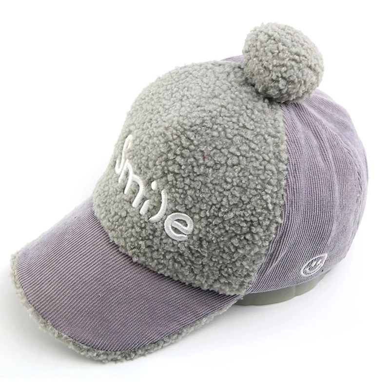 Детский шерстяной помпон бейсбольная кепка со смайликом и буквенным принтом