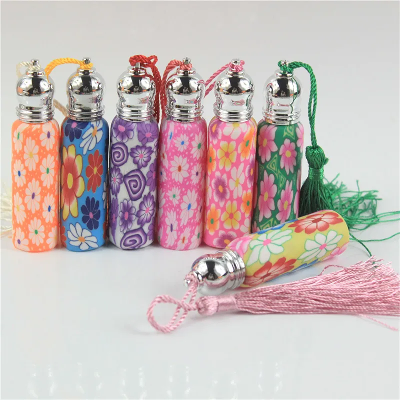 

5pcs 6ml 10ml Roll On Perfume Bottles Polymer Clay Glass Bottle Refillable Essential Oil Vials with Metal Roller Ball