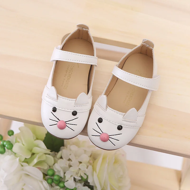Новинка осени 2019 корейские однотонные туфли с мультяшным котом женская детская