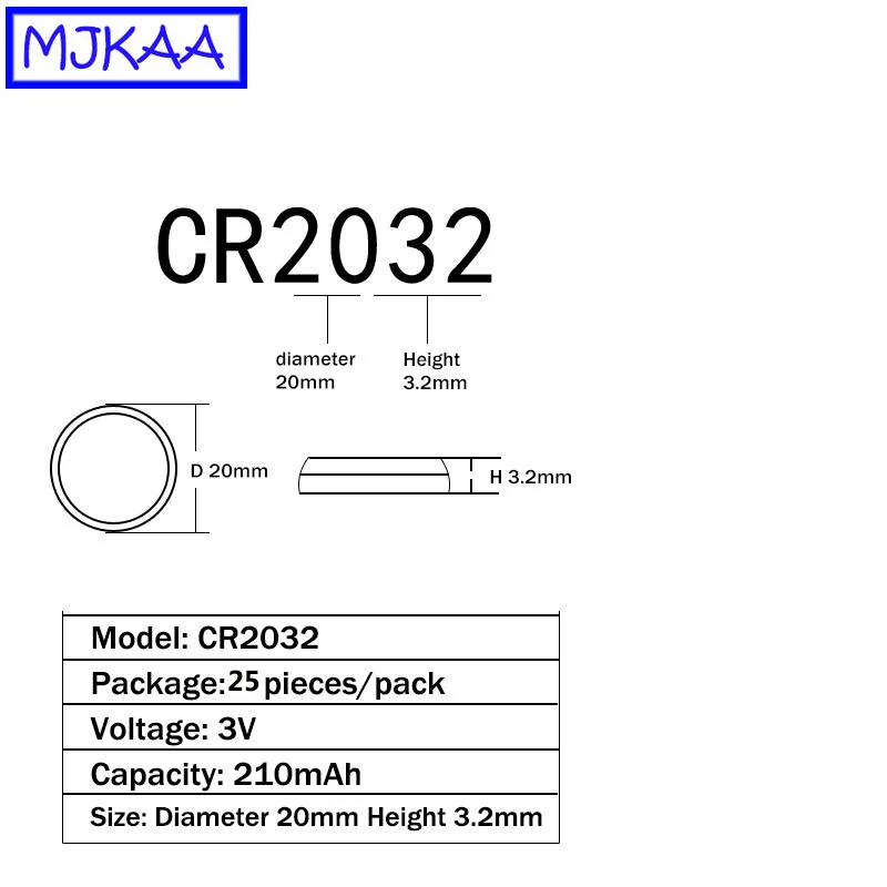 MJKAA 25 шт. CR2032 3V литиевая батарея таблеточного типа сотовый Батарея BR2032 DL2032 ECR2032 CR 2032 Дешевые плоский круглый аккумулятор Аккумуляторы для часов