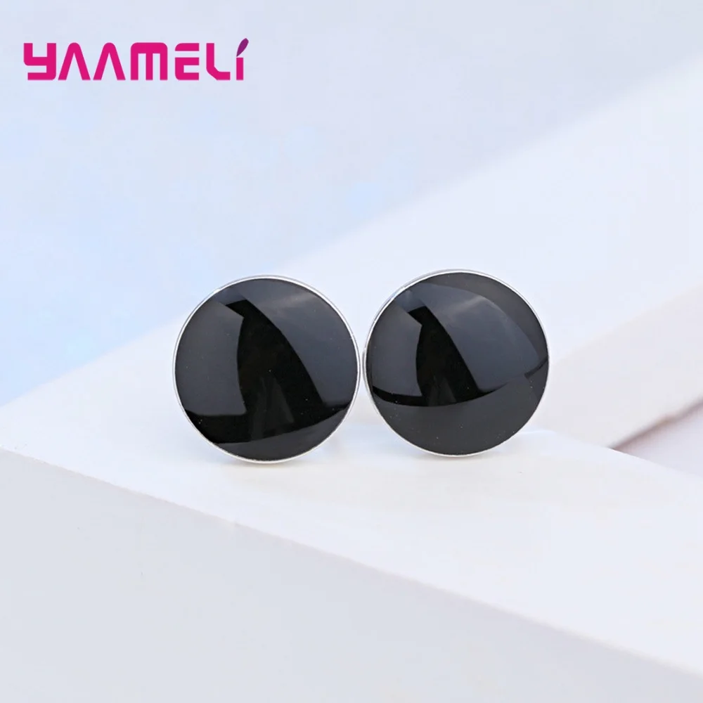 7 мм 9 Диаметр черные эмалированные серьги-гвоздики унисекс S925 Стерлинговое