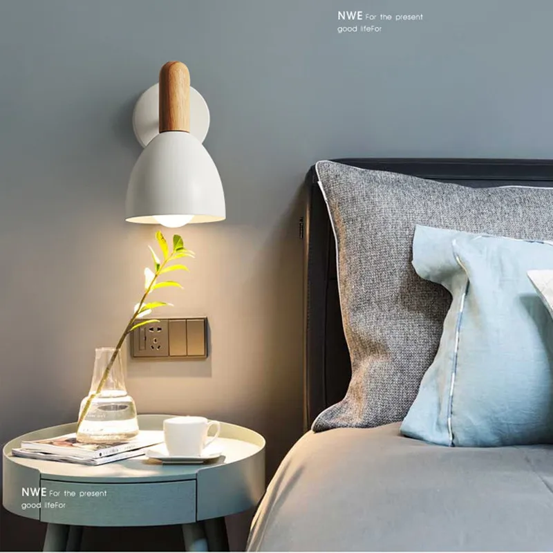 Скандинавская деревянная прикроватная светодиодная настенная лампа простой