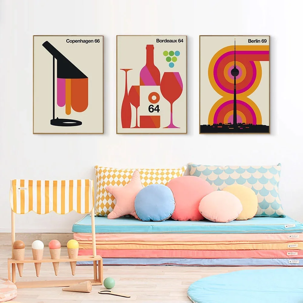 Красочная городская Картина на холсте настенный постер скандинавский Бордо 64