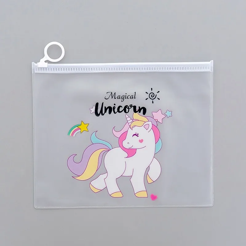 Creative simple pencil case transparent cute student zipper file bag plastic unicorn stationery supplies storage |