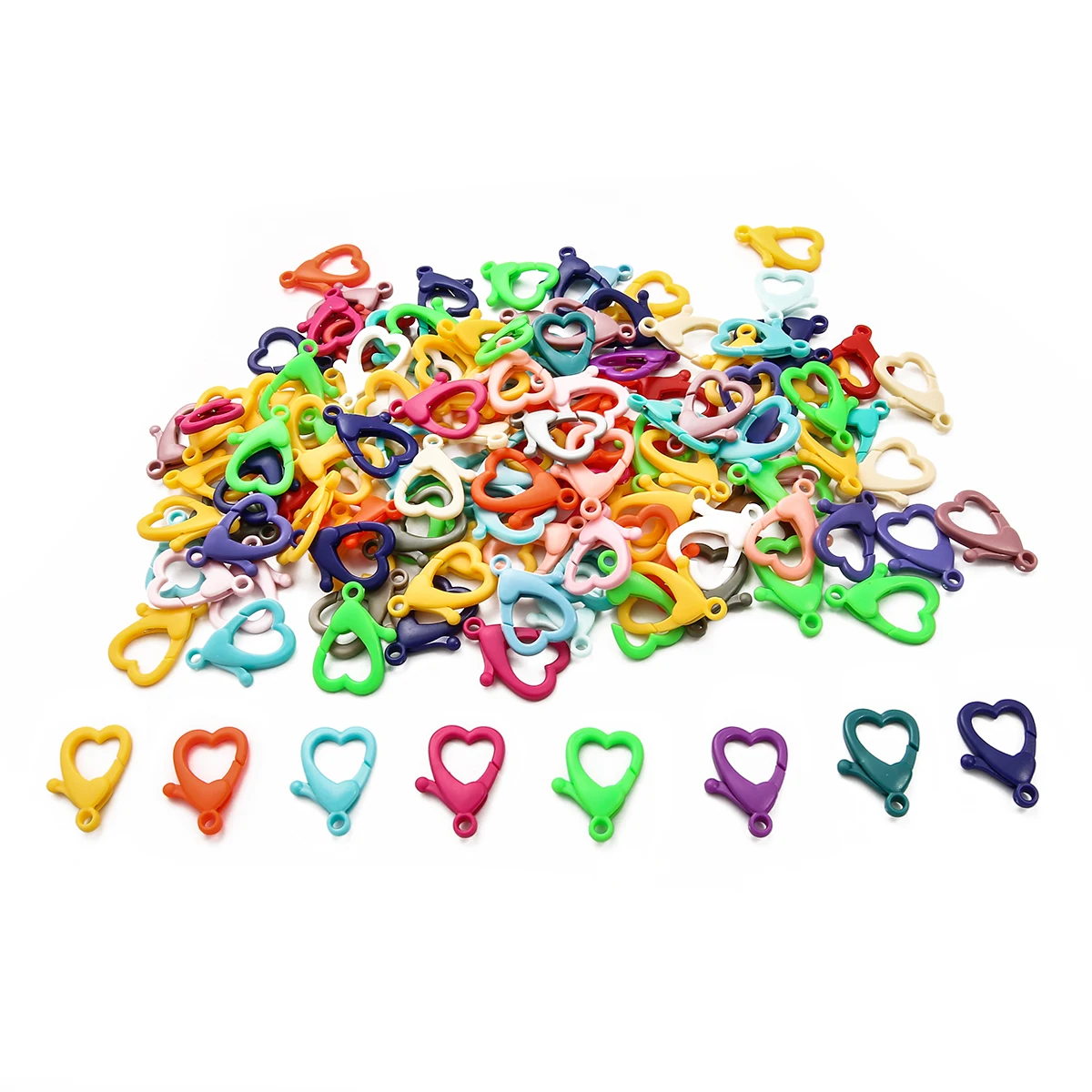 10pcs Love Heart Shape Plastic Lobster Clasp Hooks Candy Color Keychain Rings For DIY Charms Necklace Connector Jewelry Making - купить по