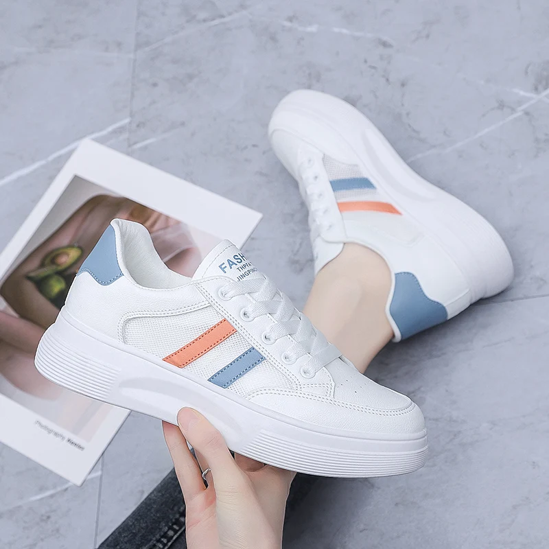 

2021 Women Lace-up Sneakers Mesh Outdoor Sports Shoes Hollow Breathable Fashion Casual Flat Shoes Lightweight Vulcanized Shoes