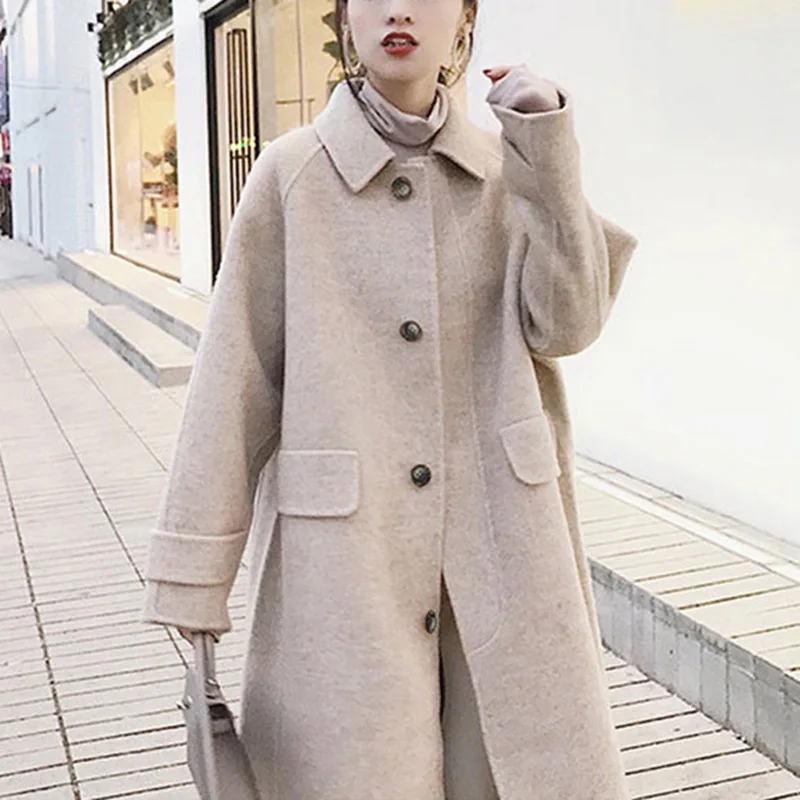Ropa Mujer New Autumn Winter Coat Women Lady Long Sleeve Solid Color Button Warm Fashion Woolen Coats Dropship | Женская одежда