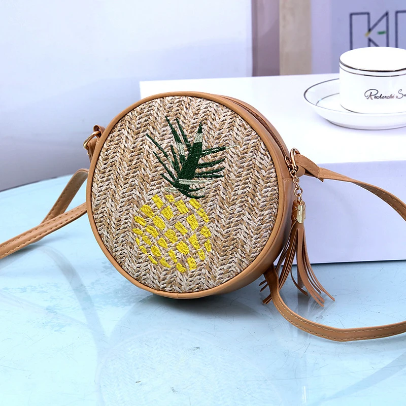 Летние пляжные круглые соломенные сумки, женская сумка из ротанга, ручная работа, богемная женская сумка, бумажная веревка, вязаная сумка через плечо