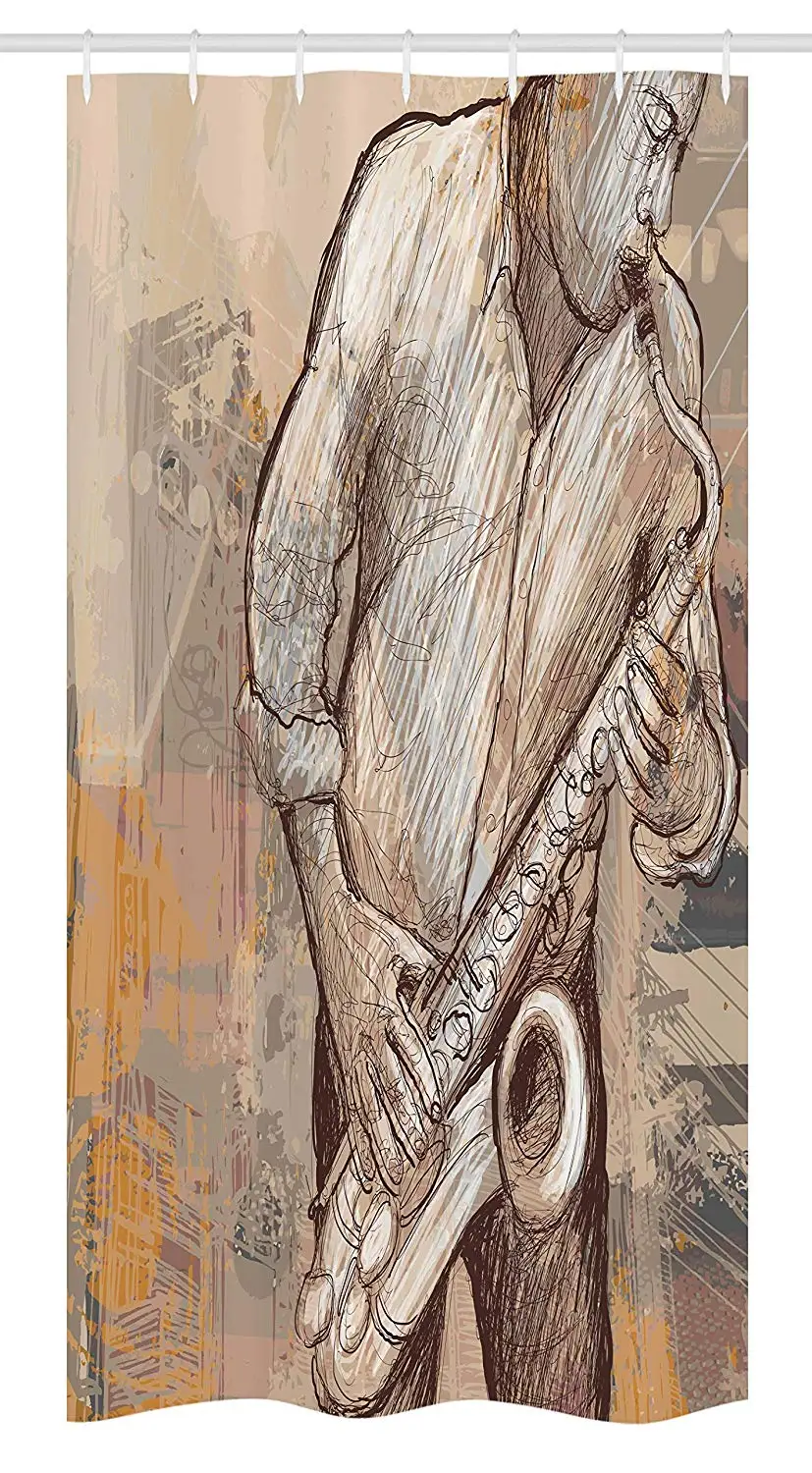 Музыкальная занавеска для душа Джазовый музыкальный певец играющий в саксофон