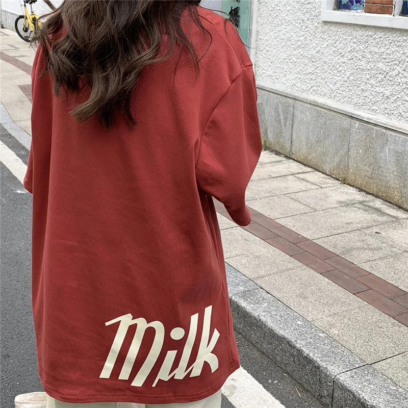 

T-shirts Women Harajuku Milk Printed Kawaii BF Couple Clothes Unisex Loose Long Summer Tee Top Womens Tshirt Korean Style Trendy