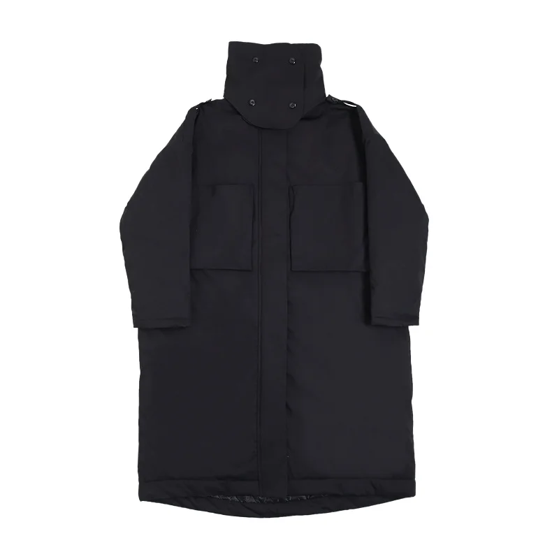 

New Male Japan Streetwear Vintage Loose Cargo Jacket Men Winter Thicken Stand Collar Cotton Padded Long Parkas Coat Outerwear