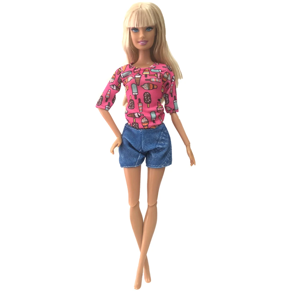 NK 1 шт. платье для куклы Модная рубашка с милым рисунком повседневные Шорты Джинсы