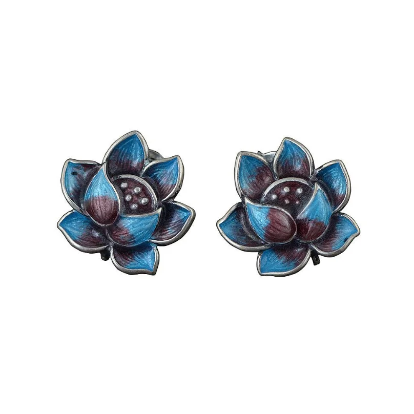 

Real Silver Cloisonne Lotus Earring For Woman Female S925 Sterling Silver Traditional Craft Lotus Earring Fashion Jewelry Gift
