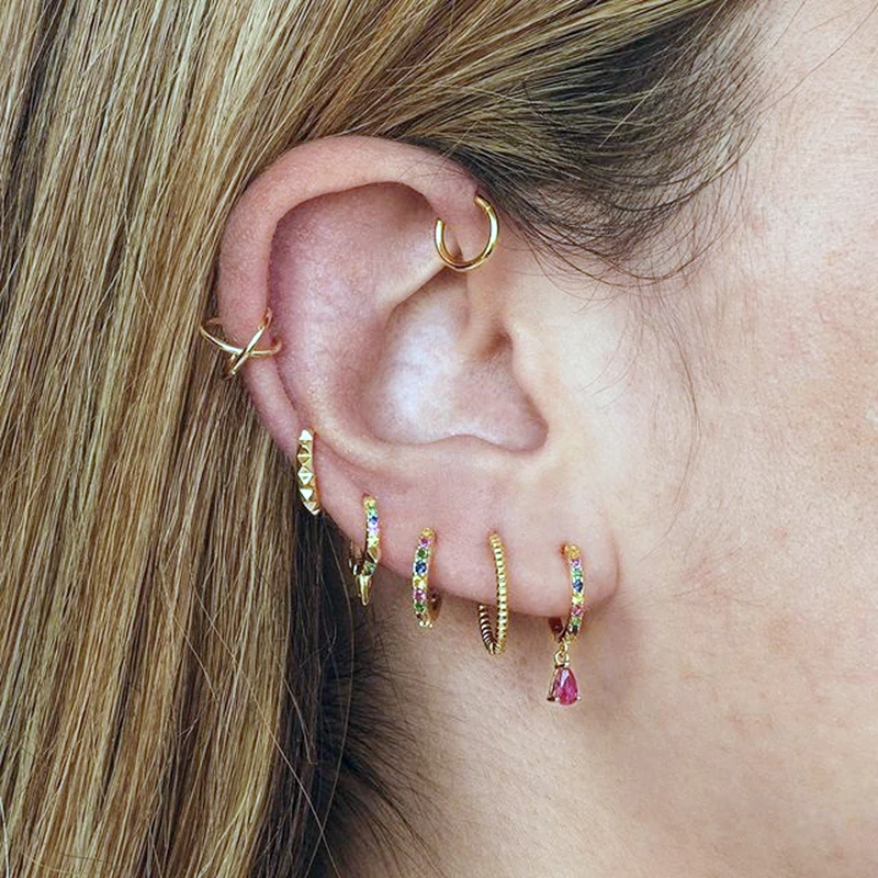 

Bohemian Boho Colorful CZ Earrings for Women Round Slim Women's Earrings Gold Korean Fashion Earrings 2021 Trend Party