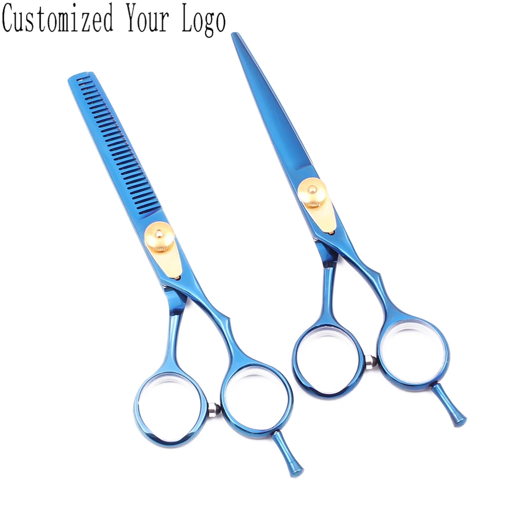 Парикмахерские ножницы 6 &quotстальные синие для стрижки волос филировочные