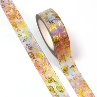 10pcslot 15mm10m foil spring gold pink flowers leaves decorative washi tape diy scrapbooking masking tape school office supply