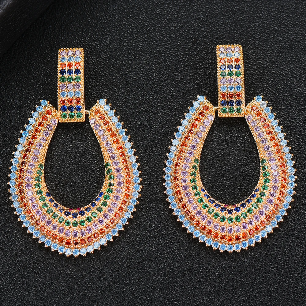 

SISCATHY 2019 New Fashion Jewelry 4Colors Trendy Full Zircon CZ Geometric Earrings For Women Statement Bride Wedding Earrings