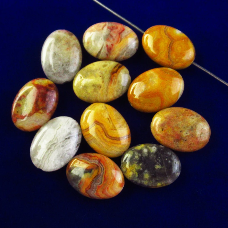 

11pcs 18x13x6mm Yellow Crazy Lace Agates Oval Pendant Loose Bead G37775 For Jewelry Making DIY