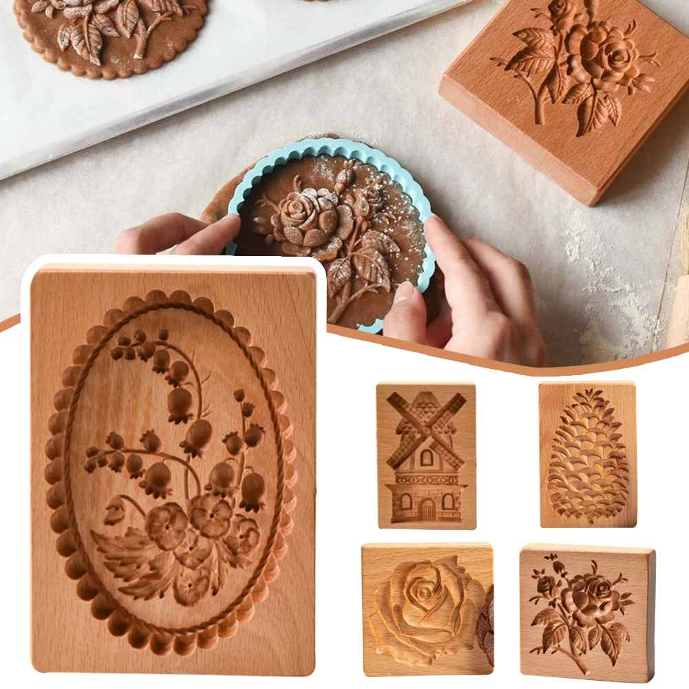 

Wooden Cookie Cutter Mold 3D Gingerbread Baking Mold for Cookies Cake Soap Bread Wooden Cookie Stamp Mold Kitchen Baking Tools