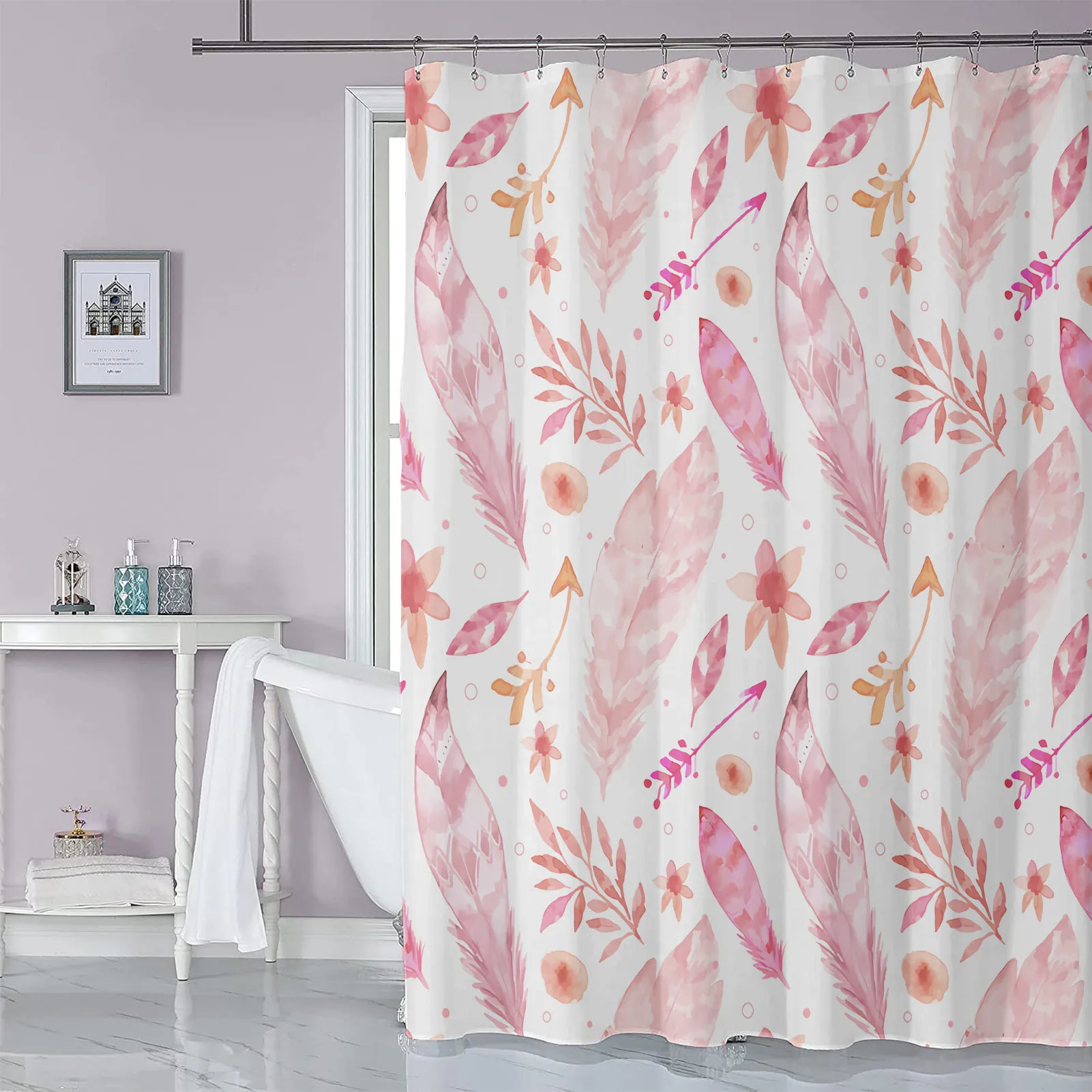 

Cartoon Leaf Feather Shower Curtain, Waterproof And Mildew Proof Environmentally Friendly Polyester Bathroom Shower Curtain