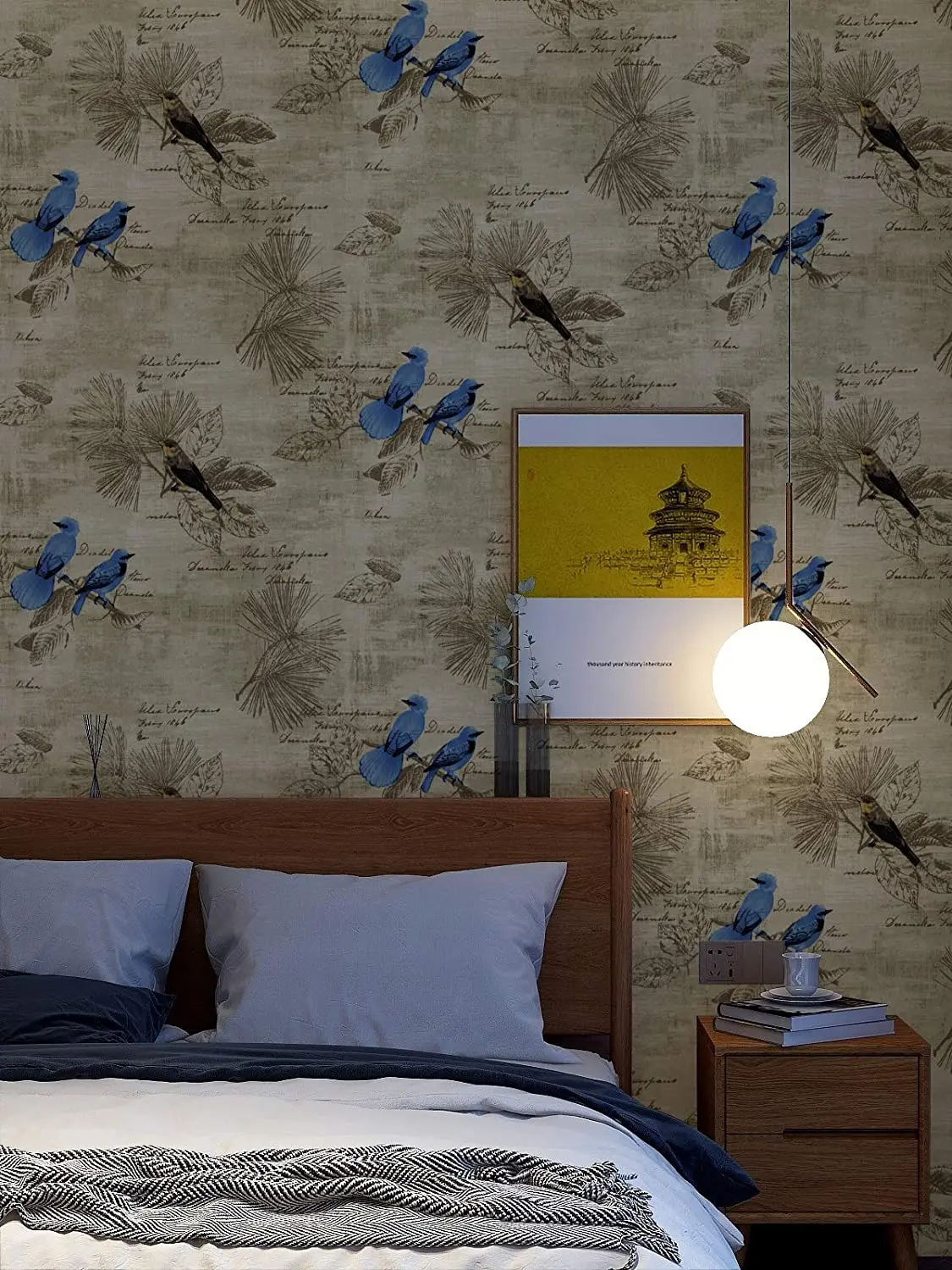 

Blue Birds Contact Paper Handwriting Pattern Self-Adhesive Shelf Liner Locker Sticker 17.7 Inch By 16.4 Feet