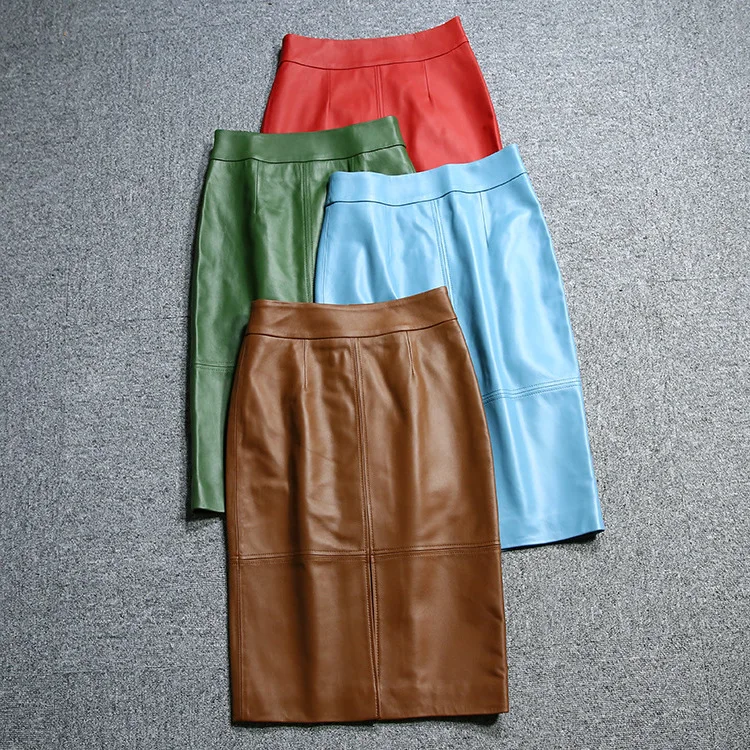 

High Autumn Women's quality Genuine leather pencil skirt New Designer OL elegnt leather skirts C412