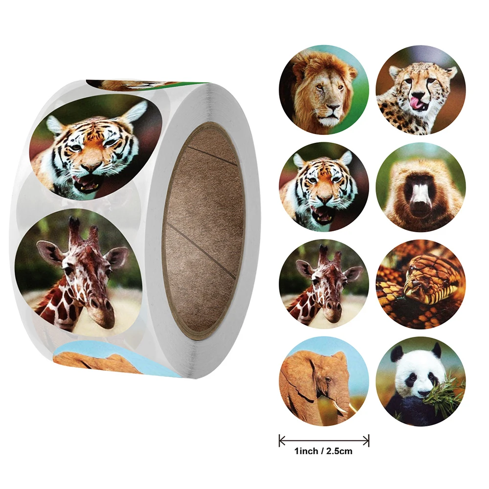 Pegatinas de animales de dibujos animados para ni&ntilde;os, calcoman&iacute;as de monopat&iacute;n, Zoo, juguetes para ni&ntilde;os, ordenador port&aacute;til, Bloc de notas para tel&eacute;fono y coche, 500 uds/rollo-0