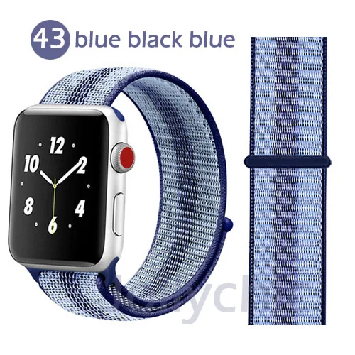 Нейлоновая Мягкая дышащая повязка для Apple Watch Series 4 3/2/1 полосы 38 мм 42 ММ сменная Спортивная петля для iwatch 4 3 2 1 40 мм 44 мм - Цвет ремешка: blue black blue