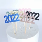 2022 Новогоднее украшение для торта золотого, серебряного, голубого цвета, блестящий топ для кекса, новогодние вечерние украшения для торта на день рождения