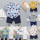 Детский яркий летний комплект с короткими рукавами, мультяшный комплект из 2 предметов, топ с мышкой и динозавром, автомобильные костюмы