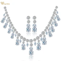 wong rain luxury 925 sterling silver sapphire emerald topaz gemstone birthstone necklaceearrings bridal jewelry sets wholesale