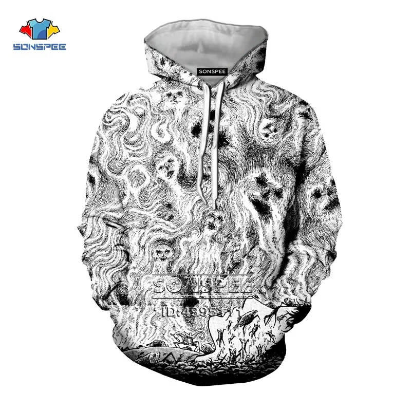 SONSPEE Japan Junji Ito Horror Manga 3D Print Men Women Hooded Hoodies Sweatshirts Pullover Casual Hip Hop Autumn Tops