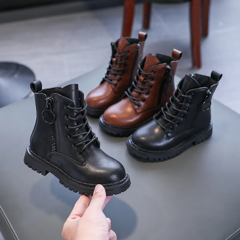 

2021 Spring and Autumn New Girls Fashion Martin Boots Catwalk Show Shoes Children Leather Boots Boys Smoke Boots Children shoes