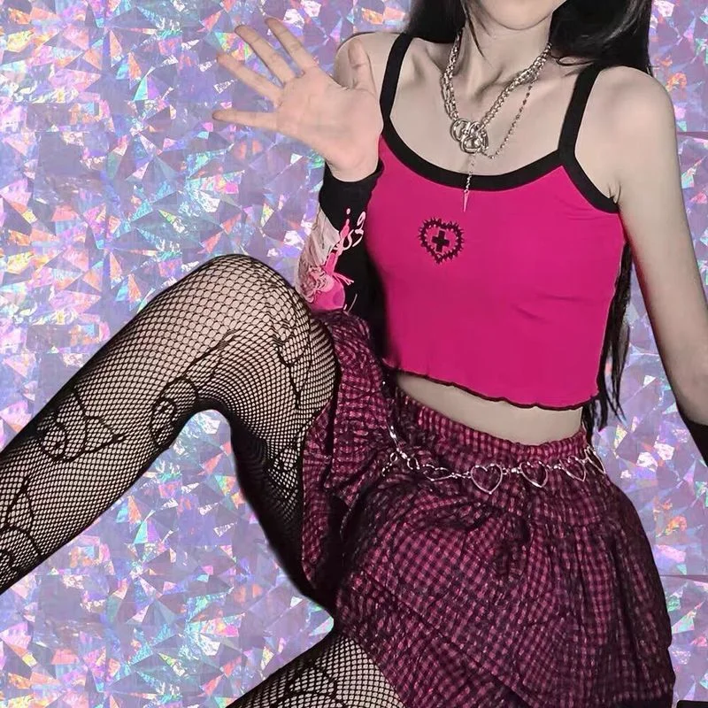 Cross Pastel Goth Kawaii Top Women Harajuku Emo Alt Baby Tee Camis Crop Tank Dark Aesthetic Fairy Grunge Alternative Clothes | Женская