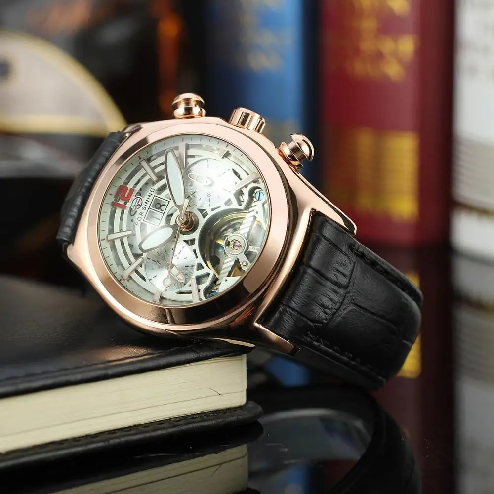 Часы наручные Forsining Legend Tourbillion мужские с ремешком из натуральной кожи брендовые