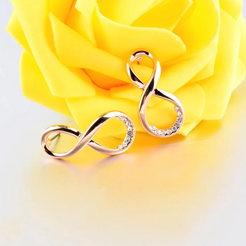 SINLEERY Модные Стразы Бесконечность женские серьги гвоздики из розового цвета: