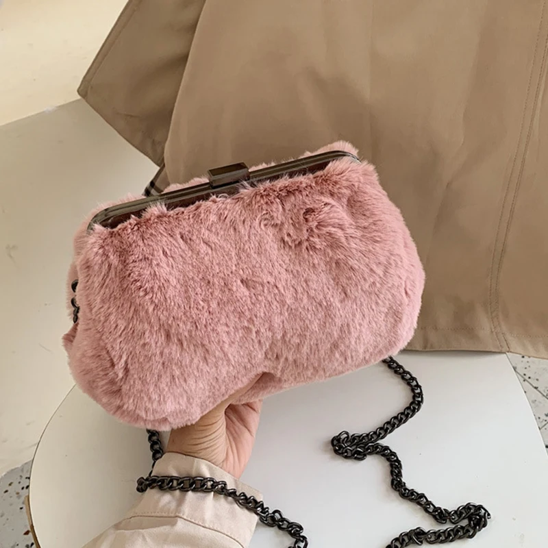 

ASDS-Plush Bags for Women Winter Thick Chain Travel Clutch Fashion Handbag